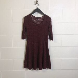 Material Girl Womens Juniors Fit & Flare Burgundy Lace Elbow Sleeve Dress Large